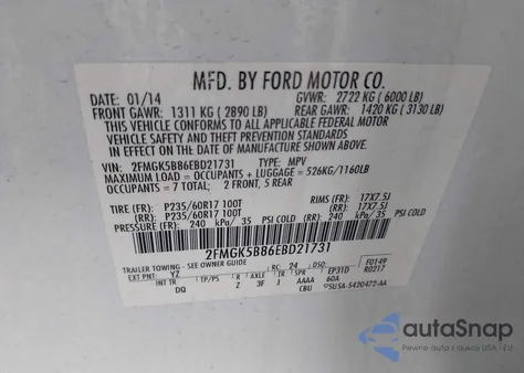 2014 Ford Flex Se from USA, damaged, VIN 2FMGK5B86EBD21731